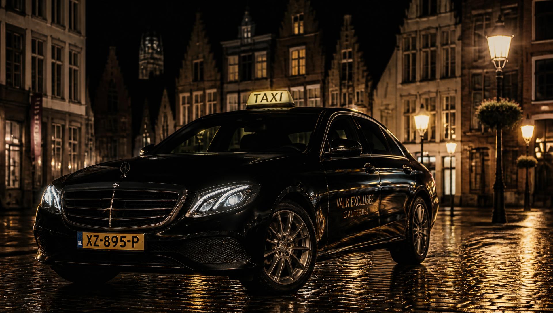 Zwarte Mercedes-Benz E-Klasse taxi van Taxi Cozy in Middelburg, Zeeland